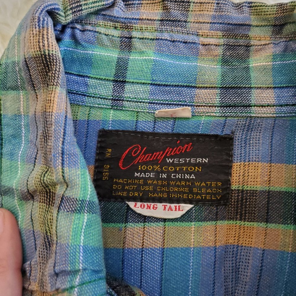 vintage 1970s colorful plaid button up by Champion - Picture 3 of 4